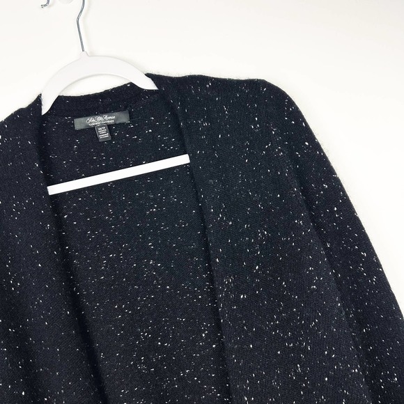 Saks Fifth Avenue 100% Cashmere Cascade Open Front Cardigan Black Speck Size XS - Picture 2 of 4